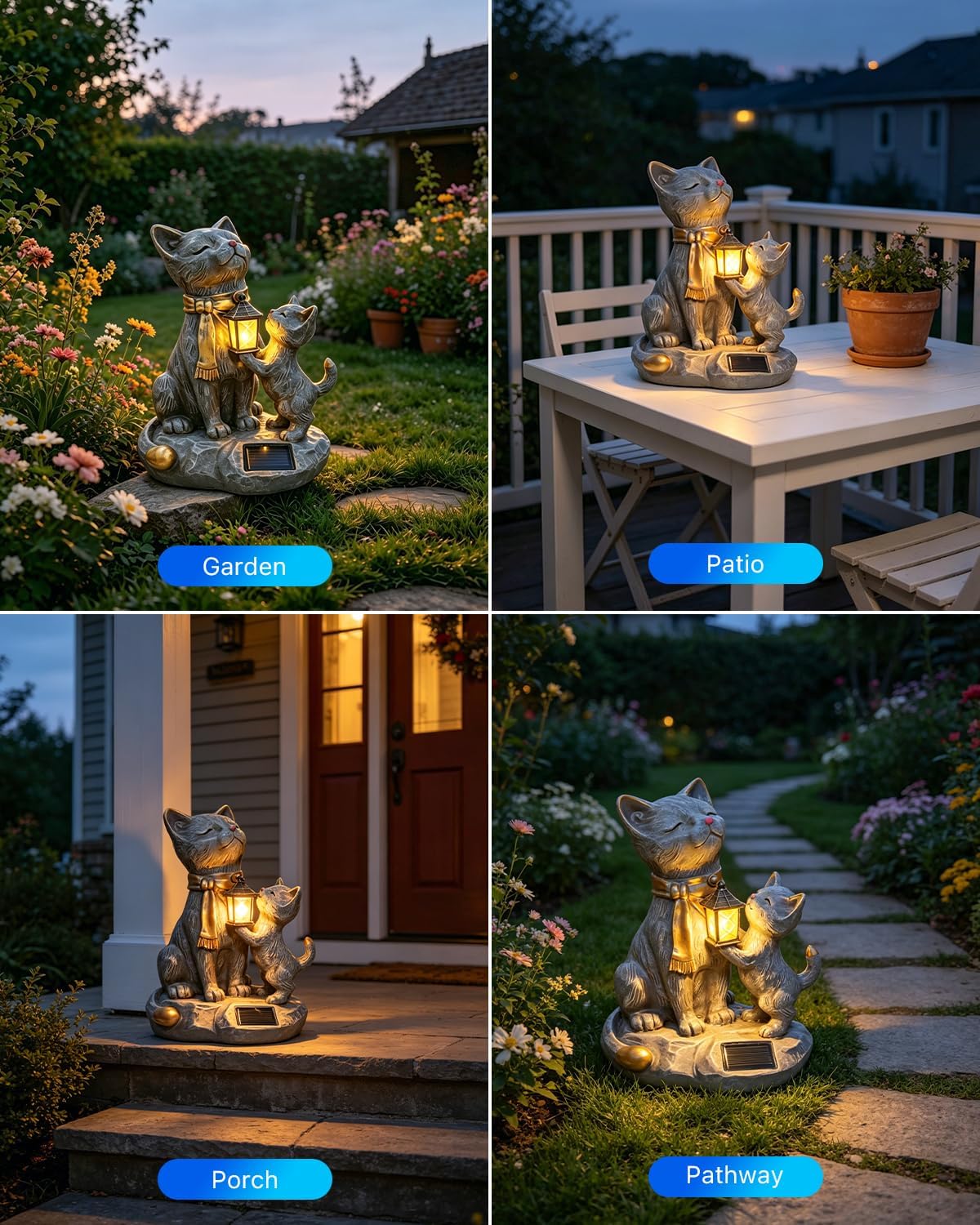 Solar Cat Resin Garden Statue