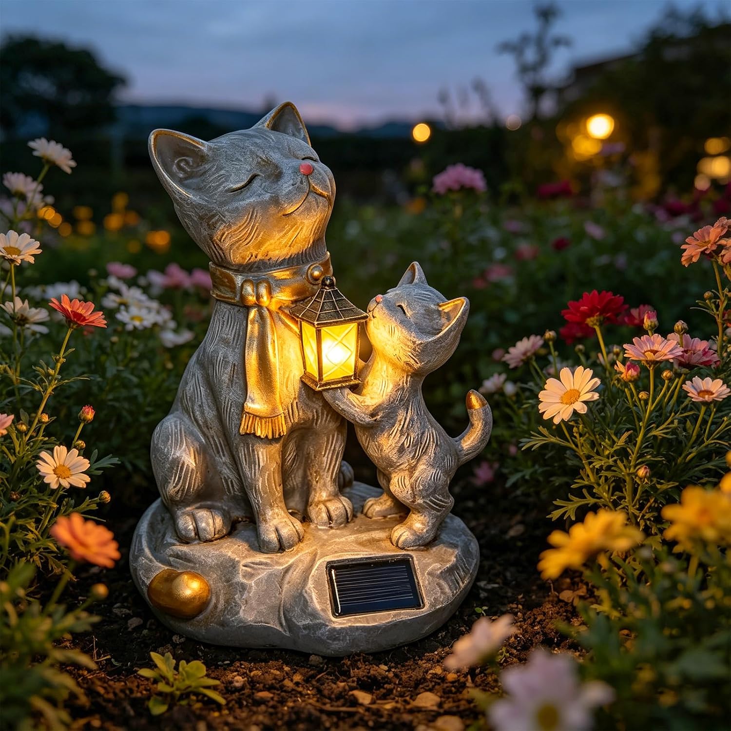 Solar Cat Resin Garden Statue