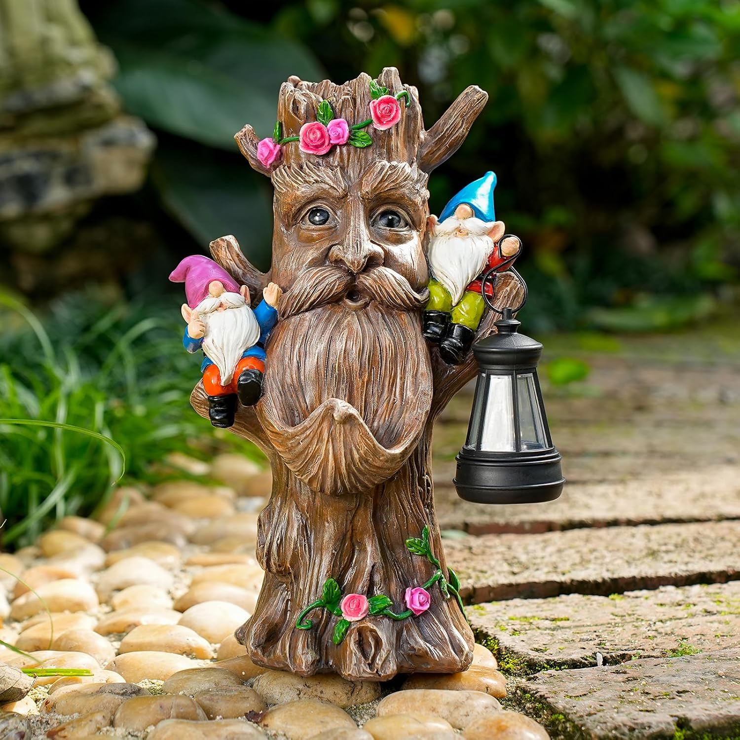 Solar Tree Face Garden Statue