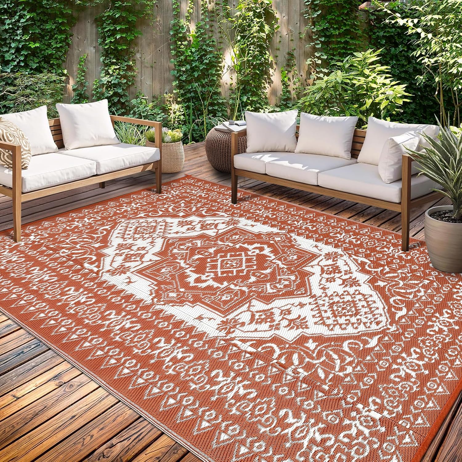 Reversible Plastic Straw Outdoor Patio Rug