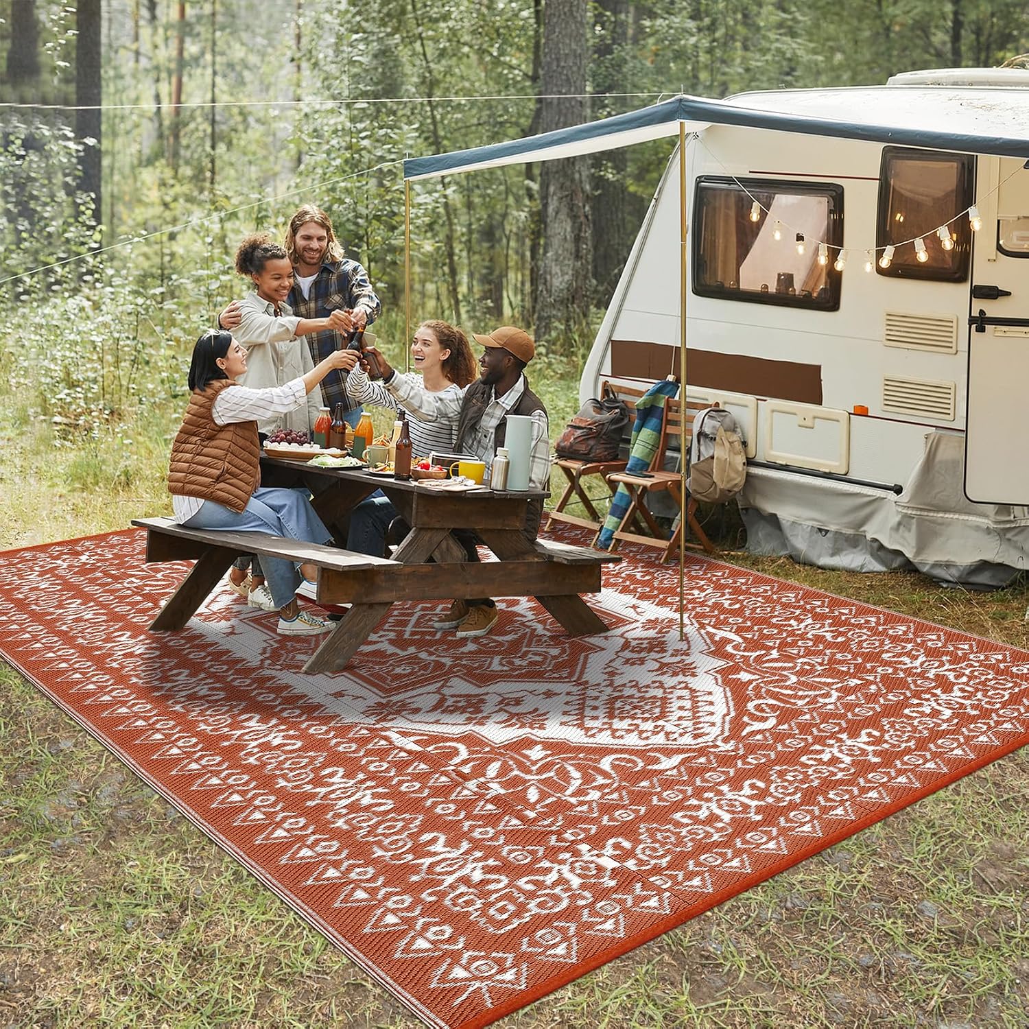 Reversible Plastic Straw Outdoor Patio Rug