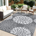 Floral Reversible Plastic Straw Outdoor Rug