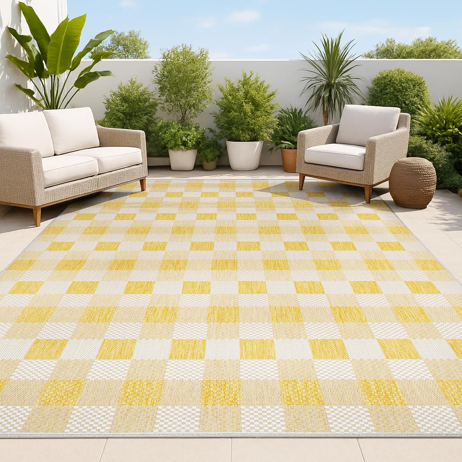 Geometric Gingham Indoor Outdoor Area Rug