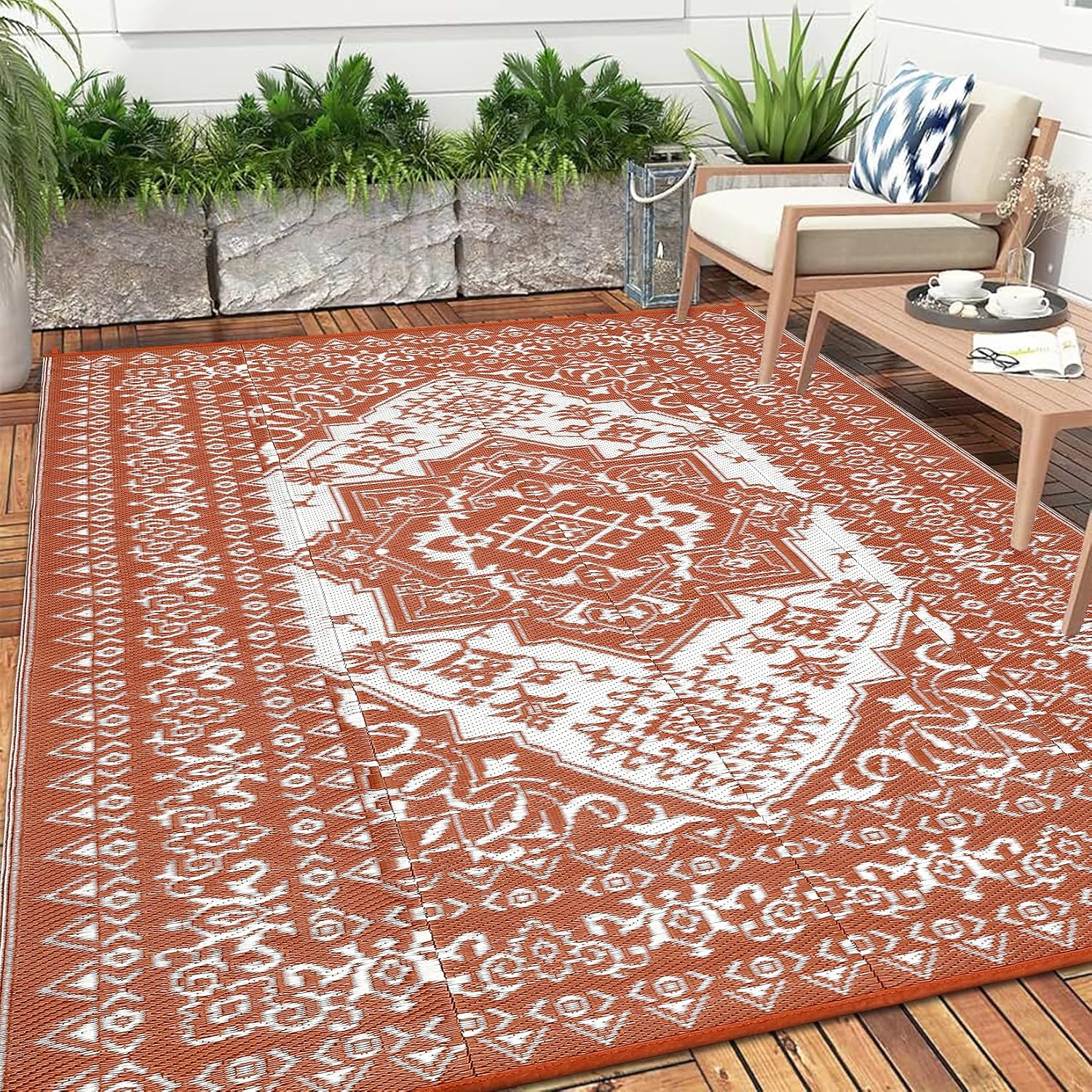 Reversible Plastic Straw Outdoor Patio Rug