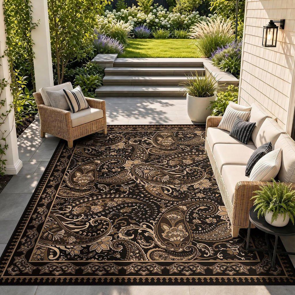 Boho Waterproof Paisley Outdoor Rug