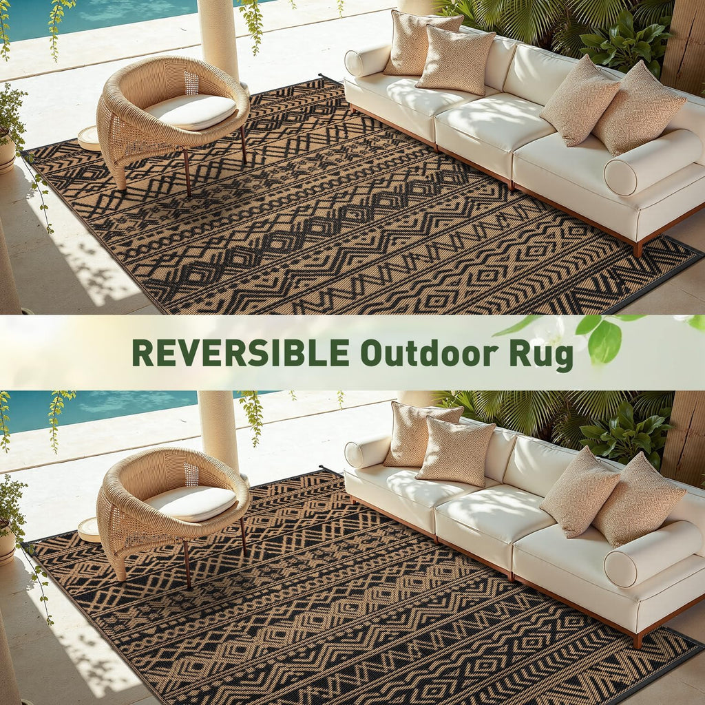 Boho Reversible Plastic Straw Outdoor Rug