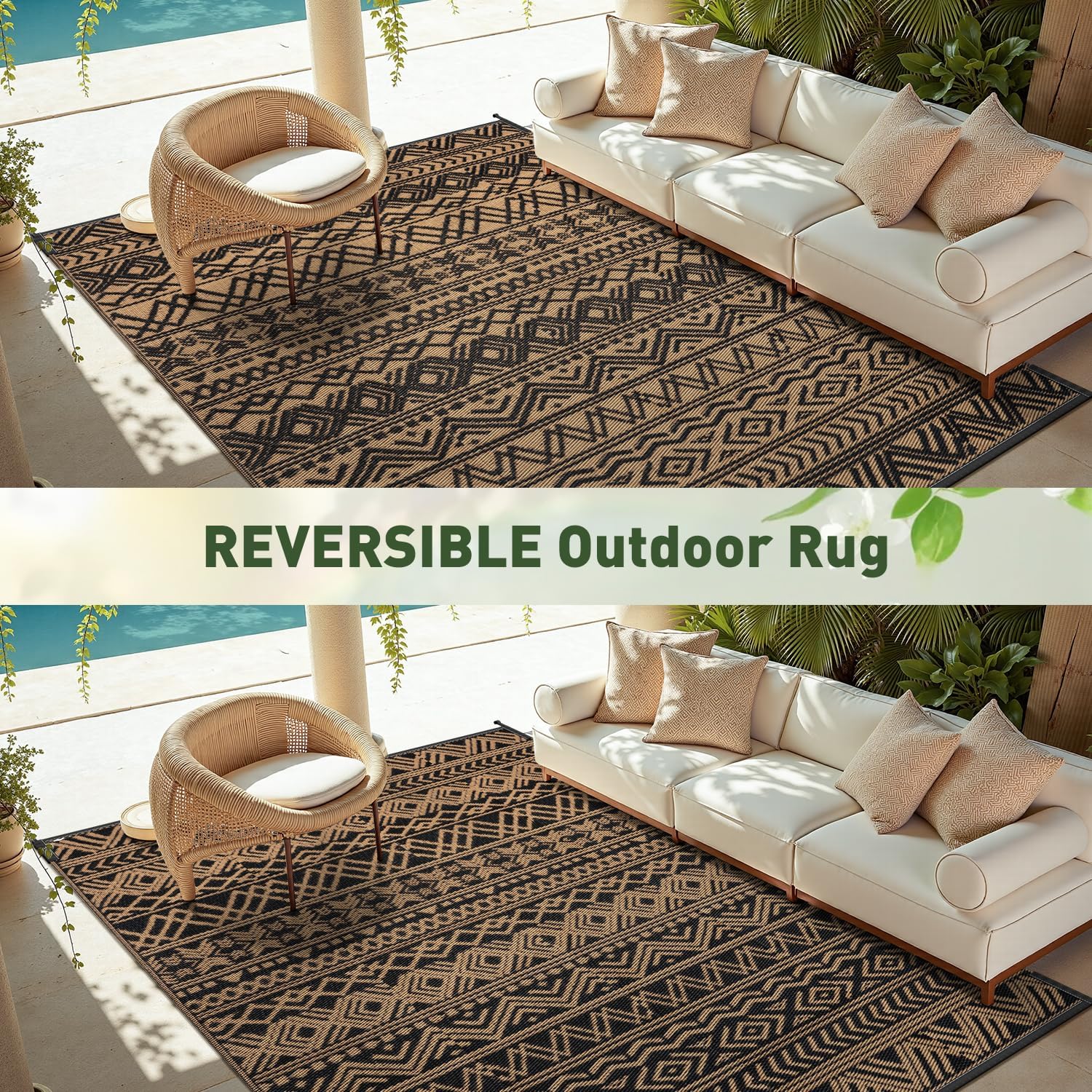 Boho Reversible Plastic Straw Outdoor Rug