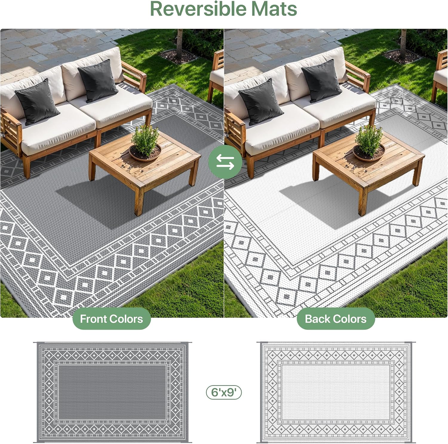Reversible Plastic Straw Outdoor Patio Rug