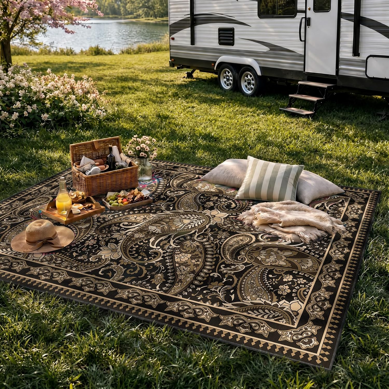 Boho Waterproof Paisley Outdoor Rug