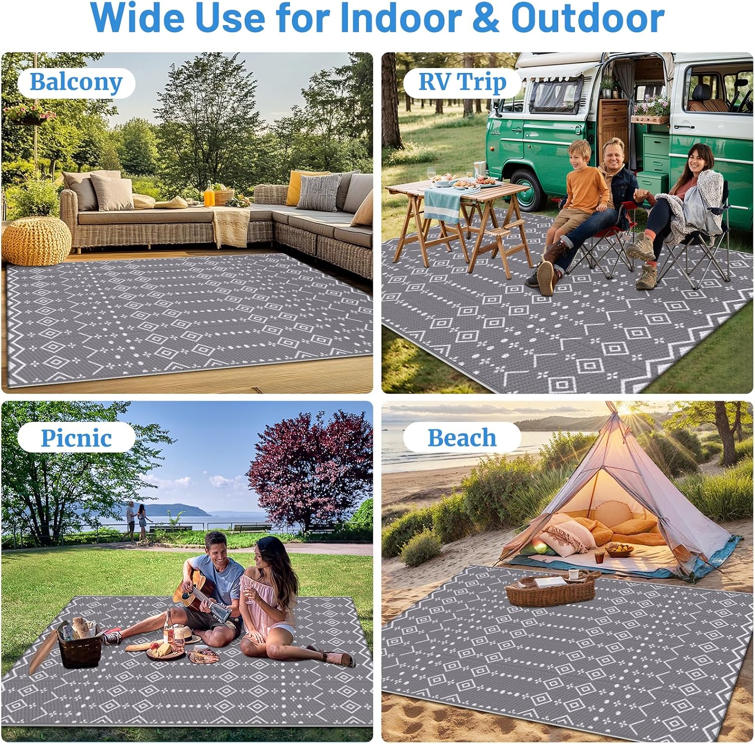 Reversible Waterproof Plastic Straw Outdoor Rug