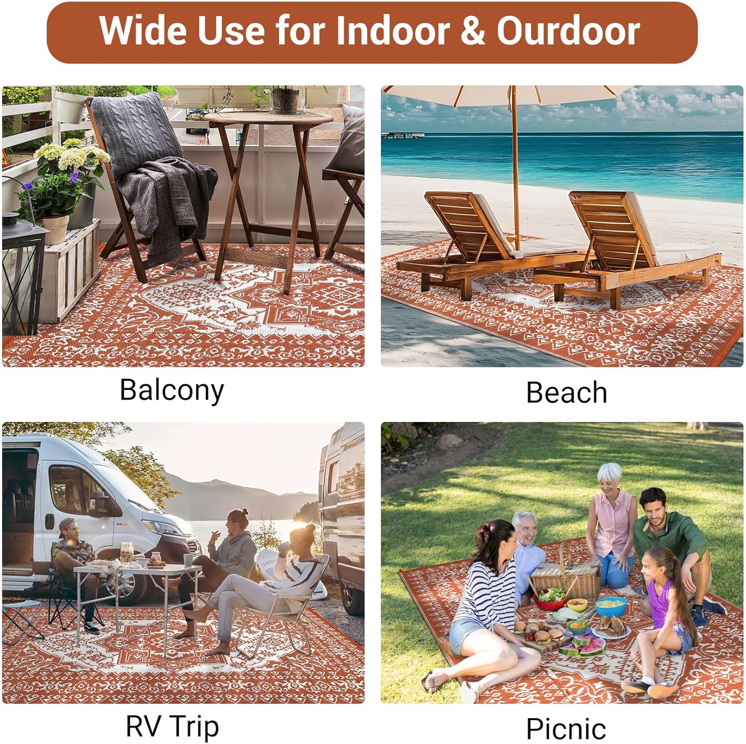 Reversible Plastic Straw Outdoor Patio Rug