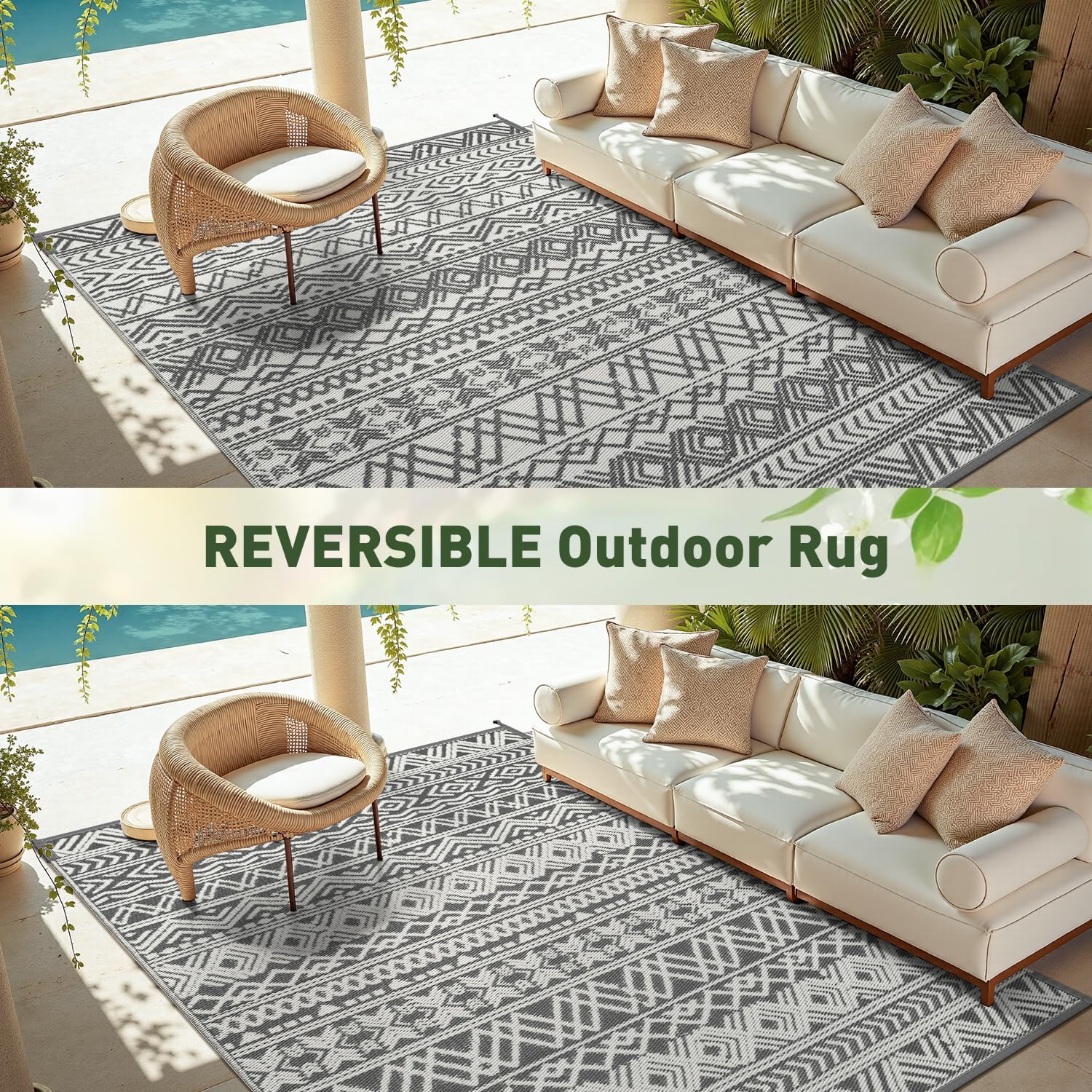 Boho Reversible Plastic Straw Outdoor Rug