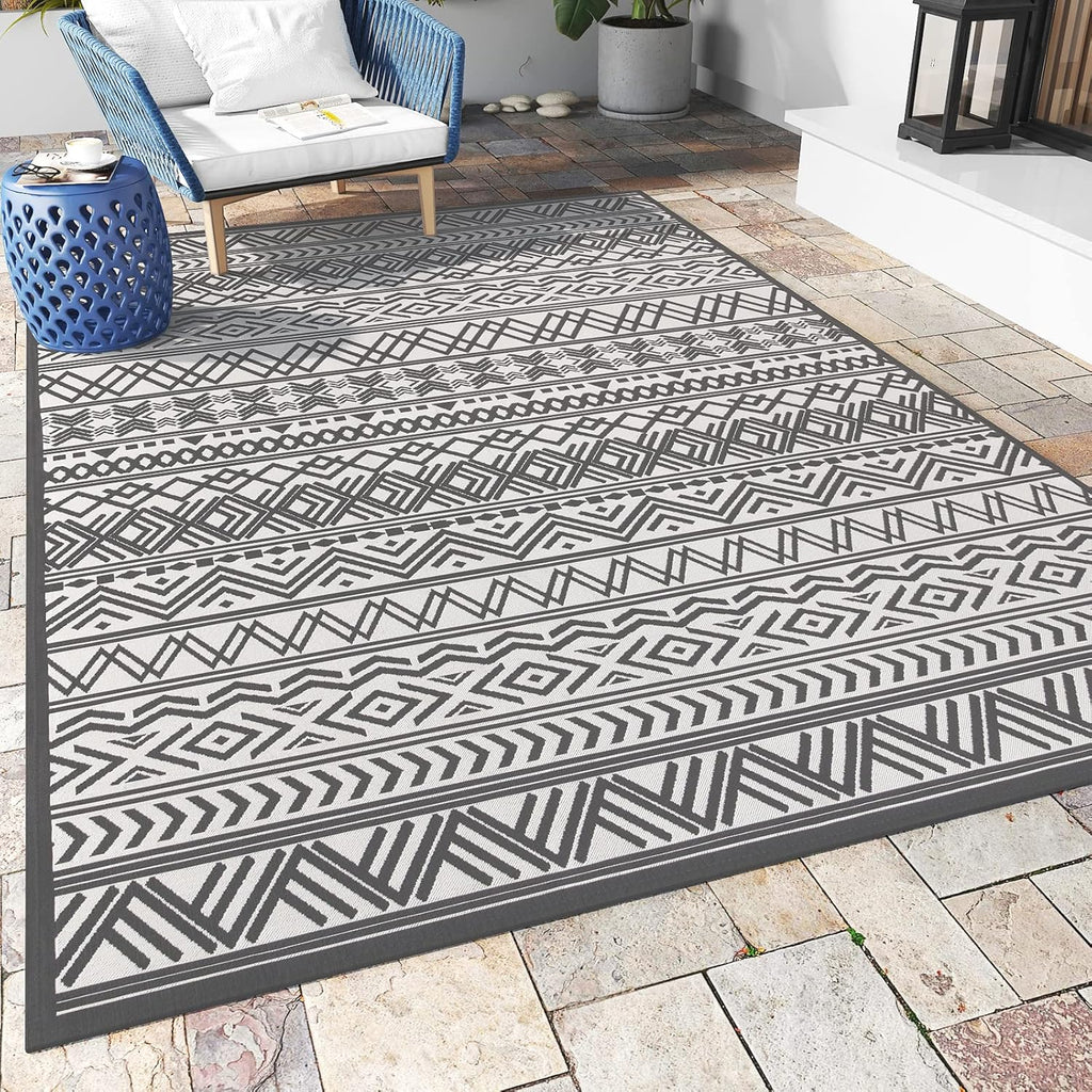 Boho Flatweave Non-Slip Outdoor Patio Rug