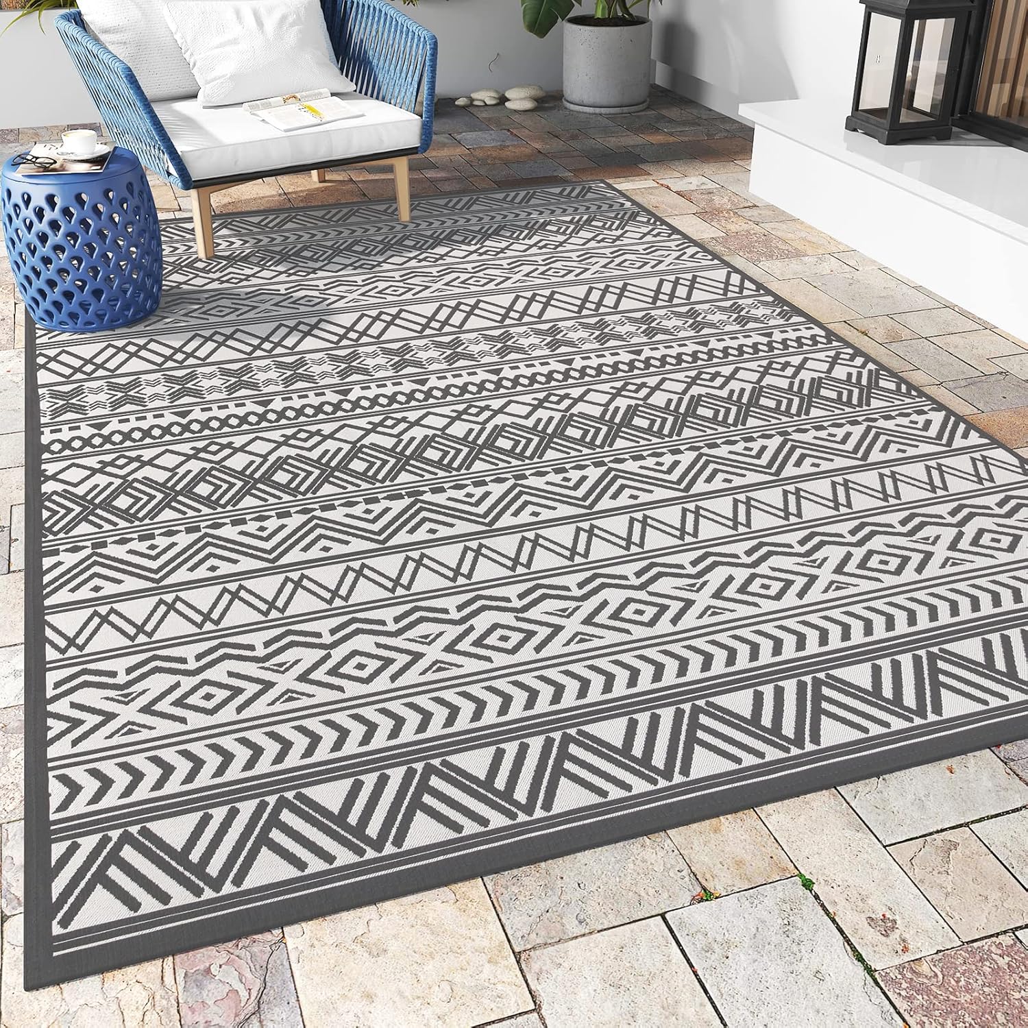 Boho Flatweave Non-Slip Outdoor Patio Rug