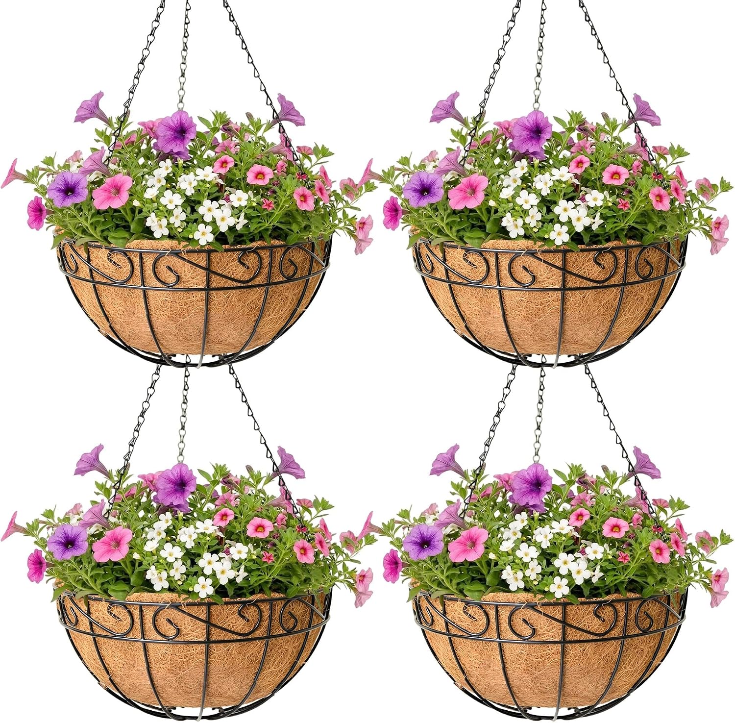 Metal Hanging Baskets with Coco Coir Liners